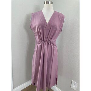 Athleta Womens Medium Sleeveless Mauve V Neck Dress Gathered Waist